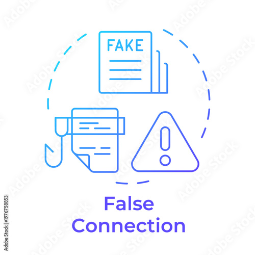 False connection blue gradient concept icon. Fake content, newspaper headlines. Social phishing. Round shape line illustration. Abstract idea. Graphic design. Easy to use in article, blog post