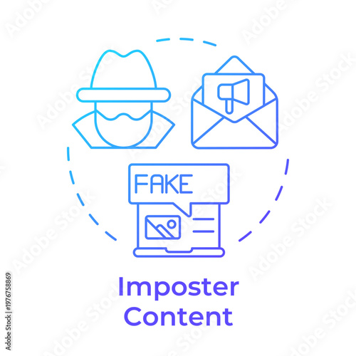 Imposter content blue gradient concept icon. Fake information, audience deception. Social media. Round shape line illustration. Abstract idea. Graphic design. Easy to use in article, blog post