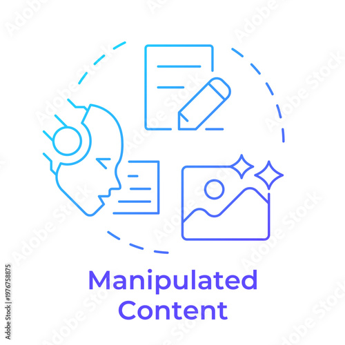 Manipulated content blue gradient concept icon. Digital media, ai deepfake. Artificial intelligence. Round shape line illustration. Abstract idea. Graphic design. Easy to use in article, blog post