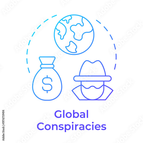 Global conspiracies blue gradient concept icon. Financial crime, money laundering. Anonymous person. Round shape line illustration. Abstract idea. Graphic design. Easy to use in article, blog post