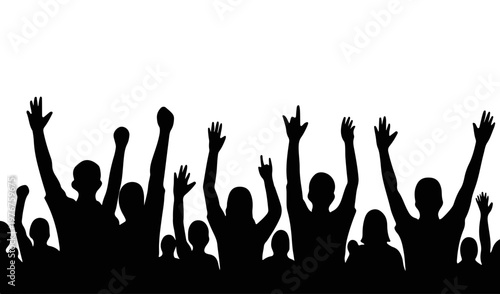 Raised hands silhouette crowd people silhouettes transparent background