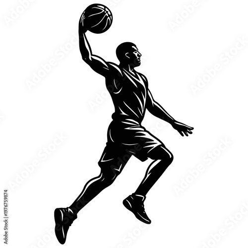 Basketball player dunking silhouette sports