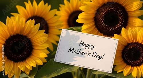 Happy mother's day greeting with vibrant sunflowers in full bloom