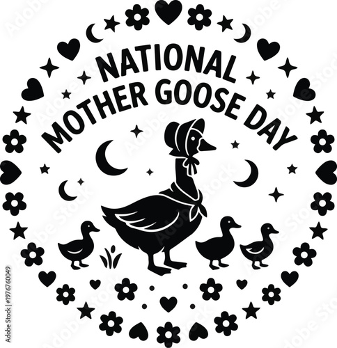  National Mother Goose Day 2026 Silhouette Vector SVG Clean Black and White Cut File 