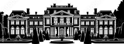Grand manor house silhouette vector illustration