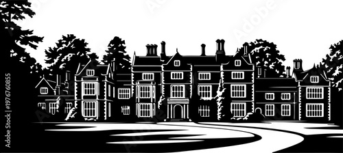 Grand manor house silhouette vector illustration