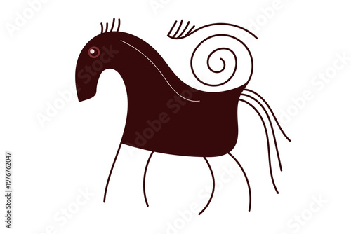 Abstract horse petroglyph with tribal spiral design