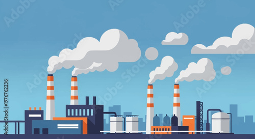 Industrial Plant Emitting Smoke into the Atmosphere Illustration.