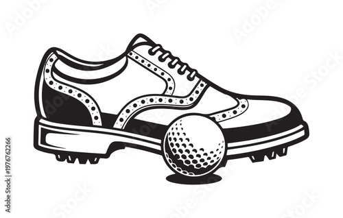 Classic Golf Shoe and Ball Illustration.