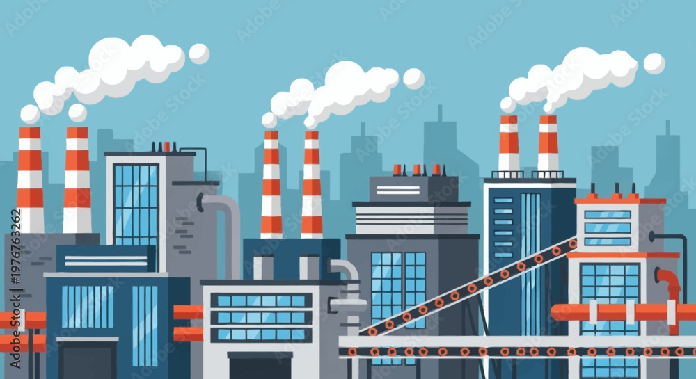Obraz premium Industrial Complex with Chimneys Emitting Smoke into the Atmosphere.