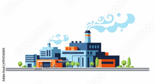 Industrial Factory with Smoke Emission - A Vector Illustration of Pollution.