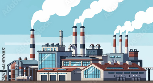 Industrial Factory Emitting Smoke into the Atmosphere.