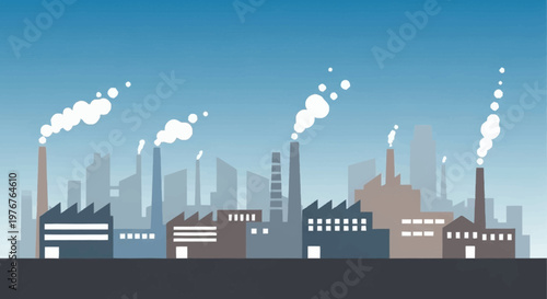 Industrial landscape with factories emitting smoke into the atmosphere.