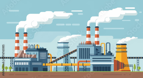 Industrial Plant Emitting Smoke - A Depiction of Environmental Pollution.