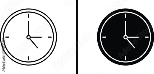 A minimalist illustration of two clocks side by side, one in light and one in dark