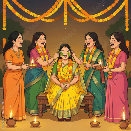 Traditional Bengali Pre-Wedding Ritual with Marigold Decoration