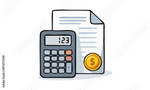line art color of financial accounting and budget calculation concept