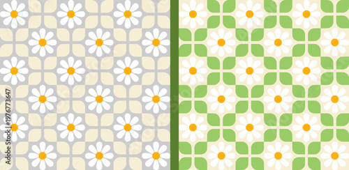 Retro Daisy Floral Seamless Pattern Background with 70s Aesthetic