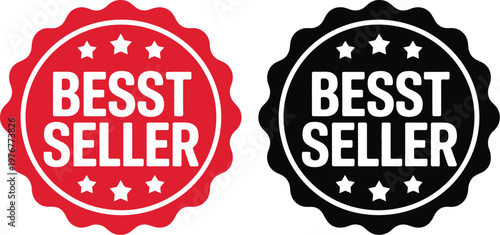 Best seller badge label vector set, star circle design representing marketing promotion product highlight retail sale and branding elements for commercial graphics.