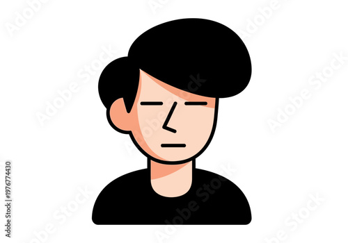 Minimalist Flat Vector Illustration of a Young Man with a Neutral Expression and Black Hair