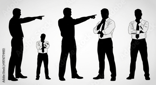 Silhouettes Of Businessmen Pointing At Each Other.
