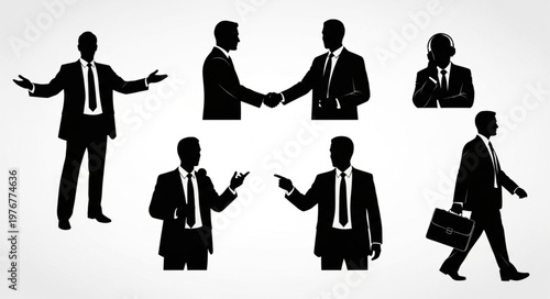 Silhouettes of Business Professionals in Diverse Poses.