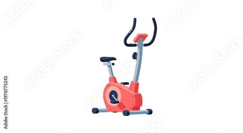 A red stationary exercise bike icon with a monitor and pedals for indoor cardio fitness and gym workout training, isolated on a white background in a flat vector style.
