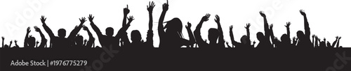 A vibrant vector illustration of a grass silhouette against a crowd of people dancing at a music festival club party with a DJ and a youth audience celebrating a rock concert flyer design