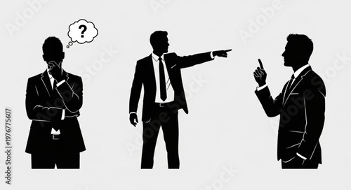 Three Businessmen Silhouettes Arguing In Suits.
