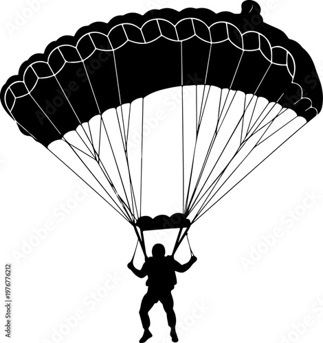 Parachutist descending from the sky silhouette vector illustration