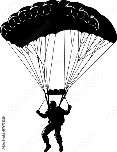 Parachutist descending from the sky silhouette vector illustration