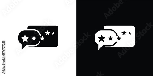 Black and white speech bubbles with stars on white and black background ratings reviews