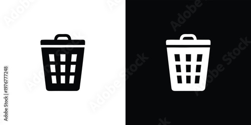 Black and white trash can on split background garbage bin recycling bin symbol