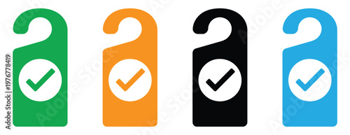 Colorful door hanger icons with checkmarks vector illustration