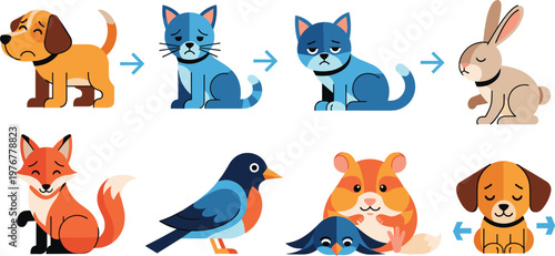 Animal Life Cycle and Growth Stages Vector Set with Dog Cat Bird Rabbit Fox Hamster Isolated on White Background