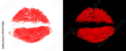 Obraz na płótnie Detailed red lip imprint with realistic skin texture on transparent