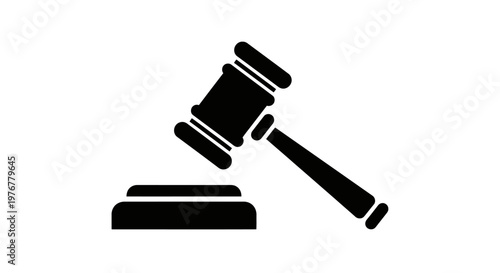 Black silhouette of a gavel resting on a sound block