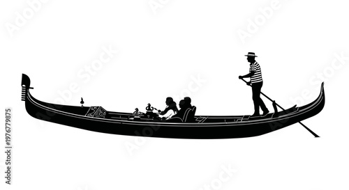 Silhouetted gondola and gondolier on a waterway likely in venice