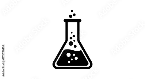 A black and white illustration of a conical flask with liquid bubbles