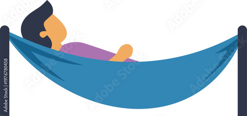 Person resting in a blue hammock, depicting relaxation and vacation