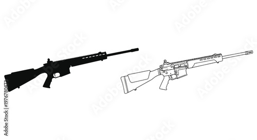 Black and white illustration of two modern assault rifles side by side
