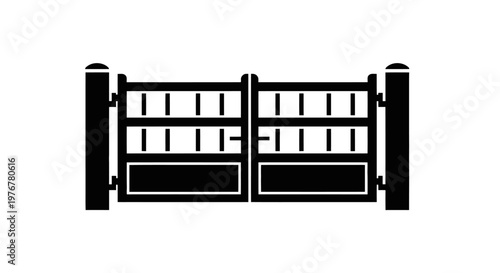 Black and white illustration of a closed rectangular gate design