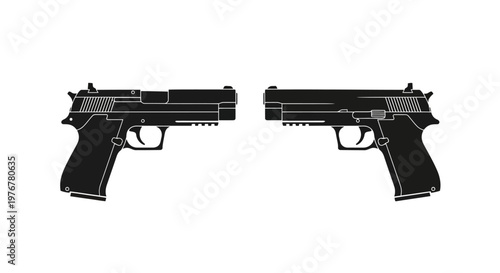 Two black silhouettes of semi automatic pistols displayed in a side view