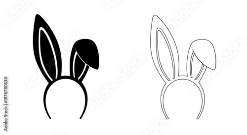 Two bunny ear headbands one solid black and one outlined in white
