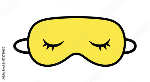 A simple yellow sleep mask with black eyelashes depicted as closed eyes