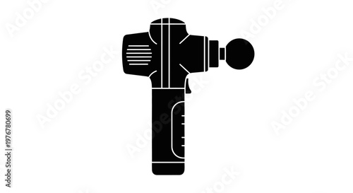Black silhouette of a percussive therapy massage gun isolated on white