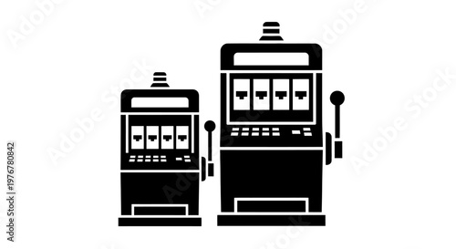 Black silhouette icons depicting two vintage slot machines with handles