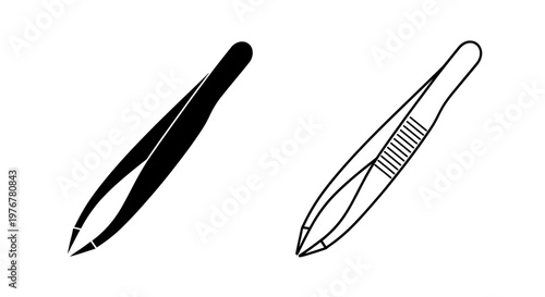 A black and white illustration of a pair of tweezers