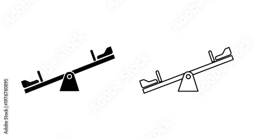 Black and white illustration of a seesaw in two variations