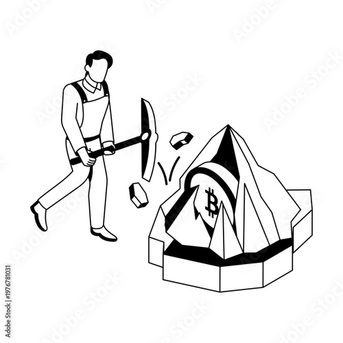 An icon denoting a crypto mining in isometric style
